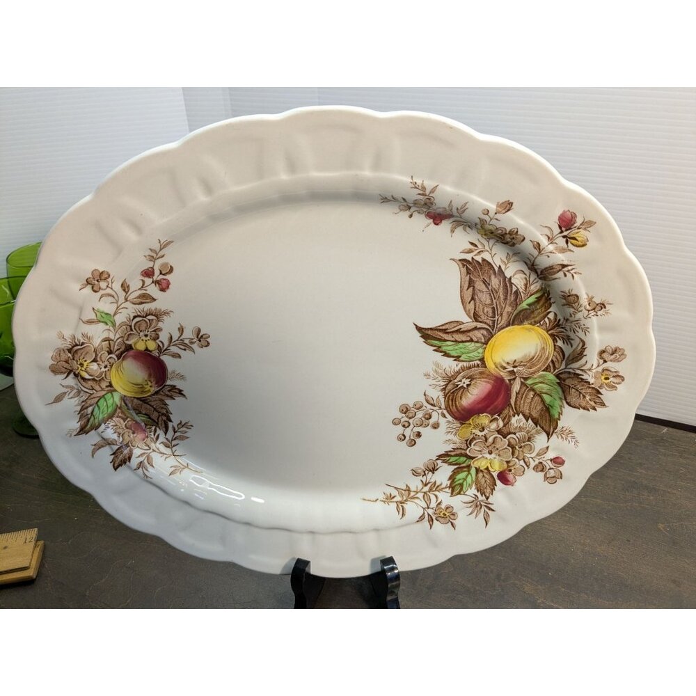 Vintage Ridgway Staffordshire England Devon Fruit 13" Ceramic Platter Floral & F
